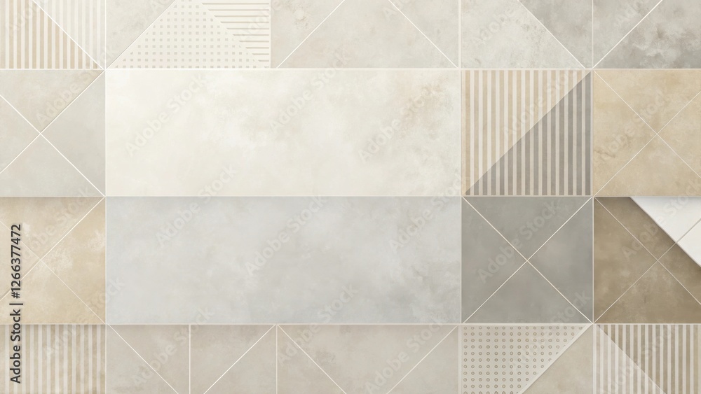 Wall mural abstract neutral tone tile pattern design featuring geometric shapes and subtle textures