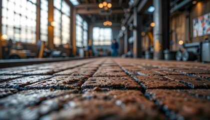 Industrial Chic Warehouse Interior: Low Angle View of Weathered Brick Floor
