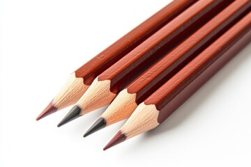 Obraz premium Three sharpened brown colored pencils on white background.