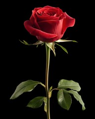 Naklejka premium Single red rose isolated on black background.