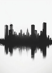 Fototapeta premium Black and white cityscape with reflection in water
