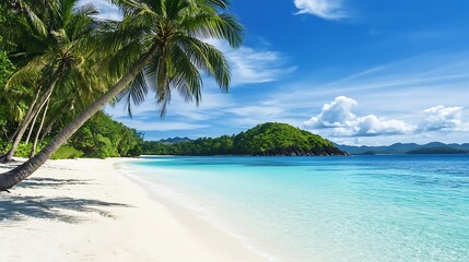 Tropical Beach Paradise Palm Trees White Sand Ocean