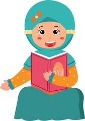 Illustration of a Happy Girl Reading a Quran