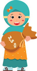 Illustration of Smiling Girl with Charity Bag