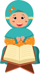 Illustration of a Happy Girl Reading a Quran