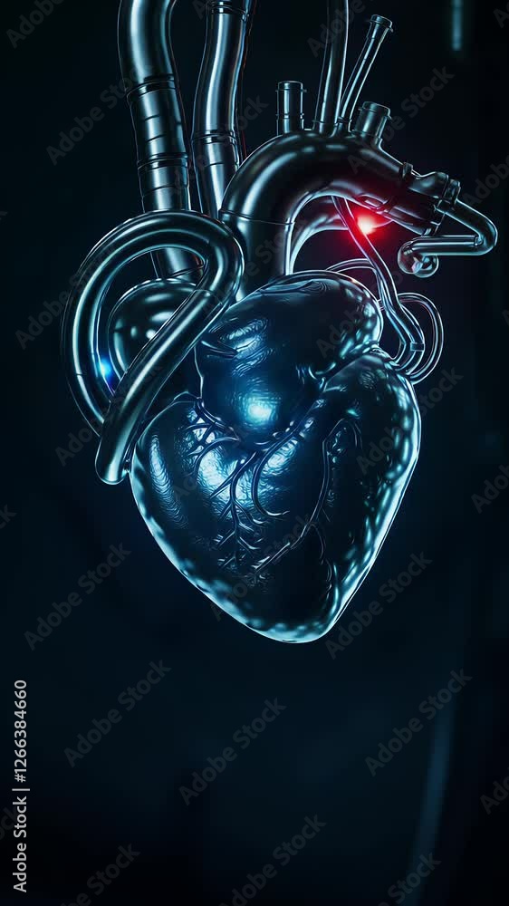 Aufkleber futuristic mechanical heart with pulsating lights and metallic arteries in dynamic motion