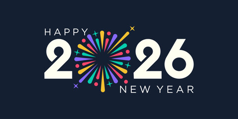2026 Happy New Year logo design vector. colorful fireworks and trendy new year 2026 design template.