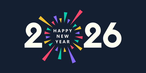 2026 Happy New Year logo design vector. colorful fireworks and trendy new year 2026 design template.