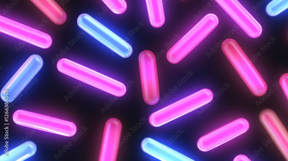 Poster vibrant neon tubes scattered across a dark background, creating a colorful and dynamic visual effect
