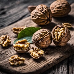 Handful of raw walnuts on a wooden board, packed with omega-3 for liver support