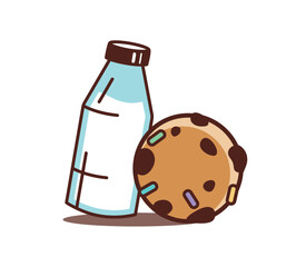 cute and fun chocolate chip cookies and milk cartoon character vector illustration without background PNG EPS