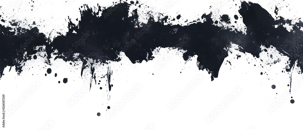 Poster abstract black ink splash on white background, creating a bold artistic effect suitable for design o