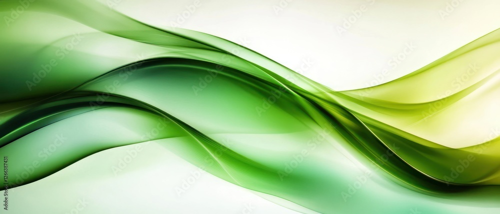Poster abstract green waves flowing smoothly across a light background, creating a serene atmosphere ideal 