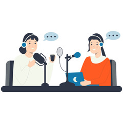 Podcast Person Character. Person Listening and Talking. Vector Illustration.
