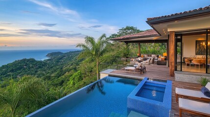 Oceanfront villa sunset luxury pool deck