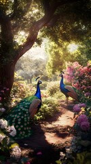 Obraz premium peacocks in the woods