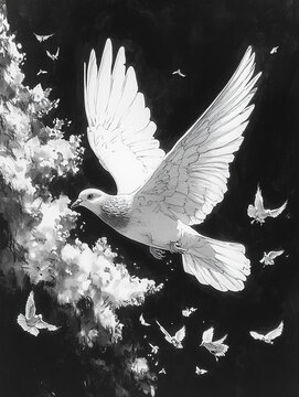 white dove on a black background
