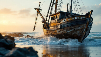 Obraz premium old ship on the sea