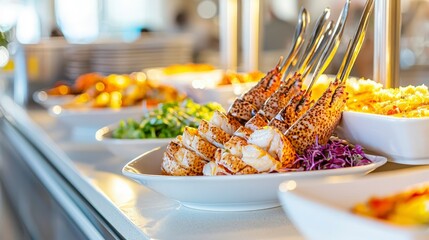 Grilled Lobster Tails on Buffet Table