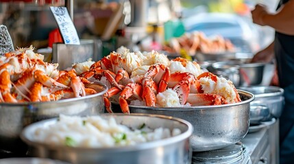 Fresh Steamed Crab Claws at a Seafood Market.