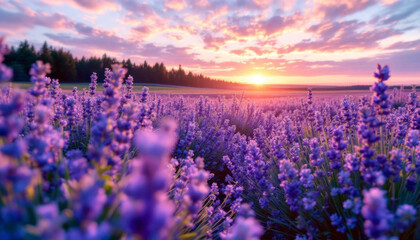 Fototapeta premium lavender field at sunrise