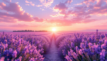 Obraz premium lavender field at sunrise