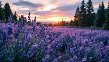 Obraz premium lavender field at sunrise