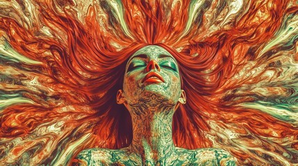 Fototapeta premium abstract digital painting of a woman with flowing fiery hair