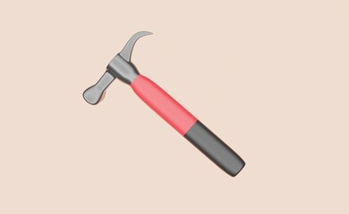  3D illustration .Hammer with red and black handle on a brown background