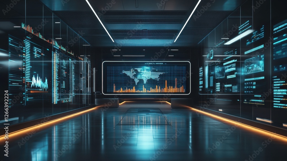 Aufkleber a futuristic digital environment featuring data visualizations, sleek lines, and a high-tech atmosph