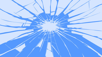 Fototapeta premium Abstract cracked screen texture with blue lines on light background, creating dynamic and fractured design