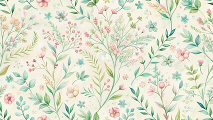 Elegant Watercolor Floral Pattern Delicate Blooms and Lush Greenery in a Seamless Design for Textile, Wallpaper, or Wrapping Paper