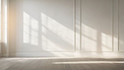 Obraz premium Spacious room with natural light, wooden floor, and white walls, creating a bright and airy atmosphere.