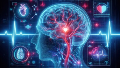 Fototapeta premium Understanding heart and brain interactions medical illustration science lab digital art