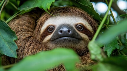 Fototapeta premium Sleepy Sloth in Lush Rainforest Canopy