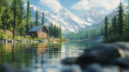 Naklejka premium Mountain Lake Cabin