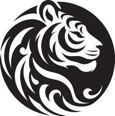 Tribal tiger head in a circle.