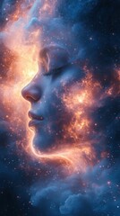 Celestial Portrait, A cosmic blend of humanity and stars in dreamy sky, Generated AI