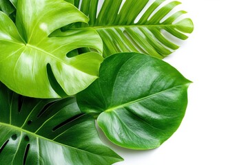 Fototapeta premium Tropical Green Leaves on White Background