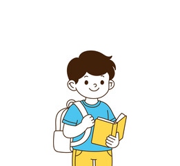 A student carrying a book with a school bag.