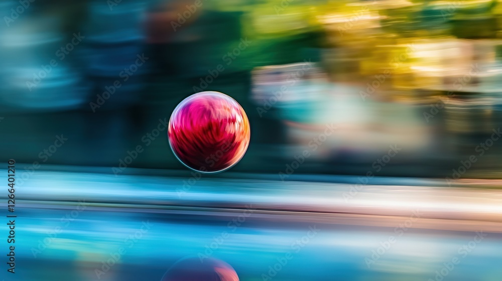 Poster abstract image of a red sphere in motion blurred background