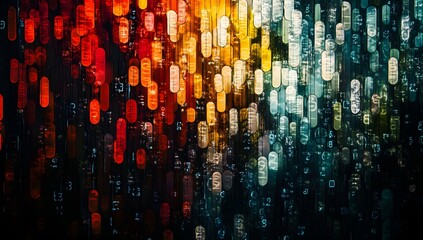 Abstract data stream, digital, colorful, numbers, flowing