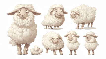 Cute Cartoon Sheep Characters in Various Poses and Expressions