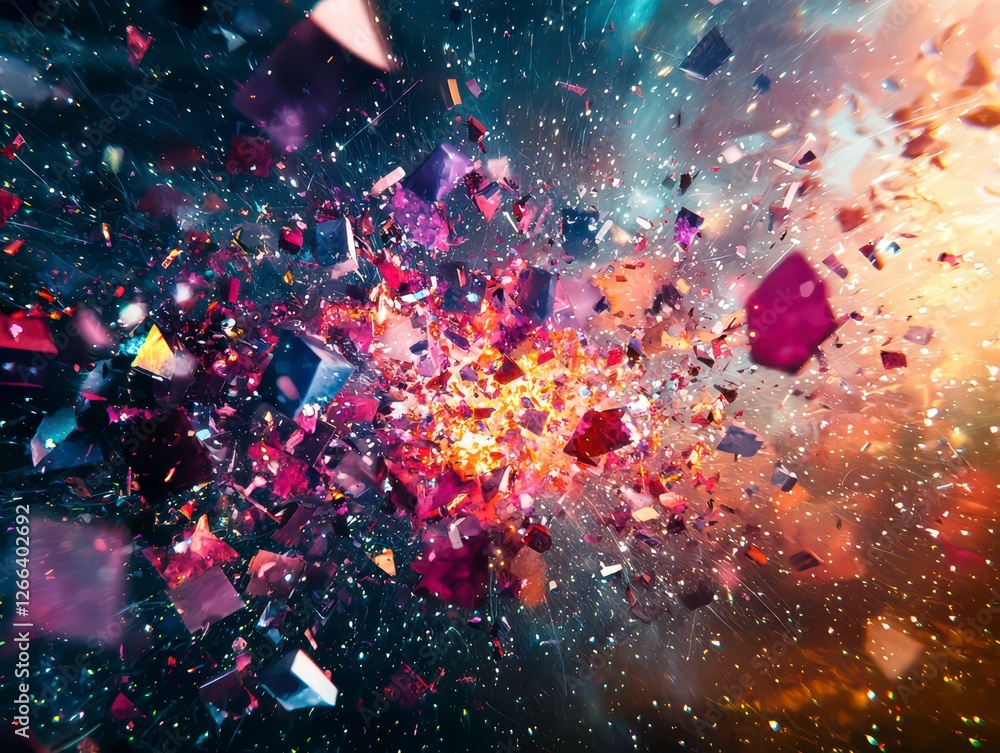 Aufkleber cosmic burst: an abstract explosion of color and geometric shapes, creating a vibrant and dynamic di