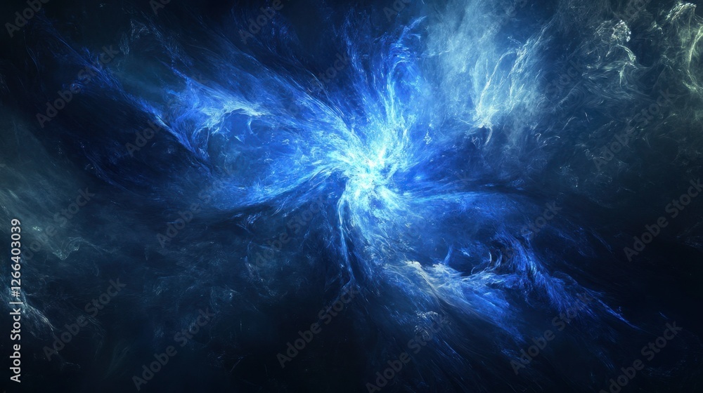 Poster abstract blue cosmic fractal design with ethereal light patterns