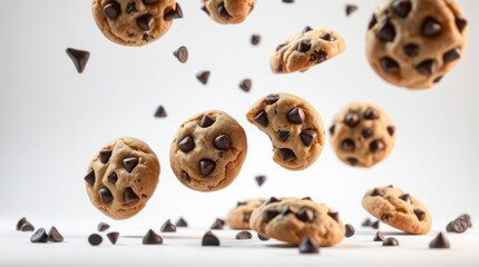 Delicious Chocolate Chip Cookies Falling Sweet Treat Photography