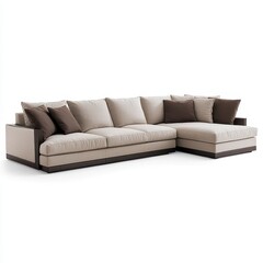 Fototapeta premium Modern Beige and Brown Sectional Sofa with Plush Cushions, Generative AI.