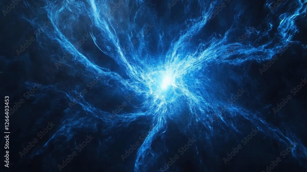 Poster abstract blue energy burst with dynamic light and fluid patterns