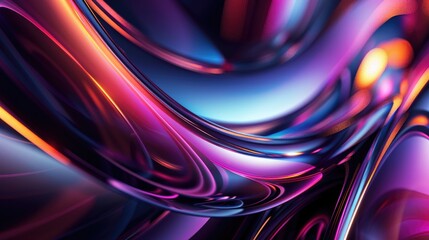 Abstract background with colorful shapes and blurred edges, dark colors, futuristic design, light reflection on the surface of metal materia