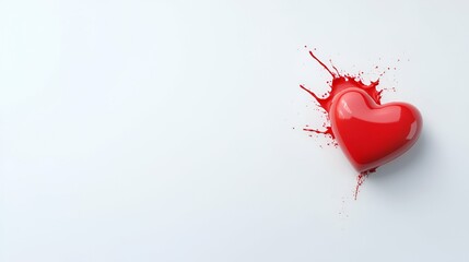 A red, broken heart shape, symbolizing lost love and Valentine's Day heartbreak, bleeds on a white background
